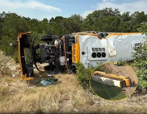 Horror as Texas school bus carrying 42 students rolls over in violent crash